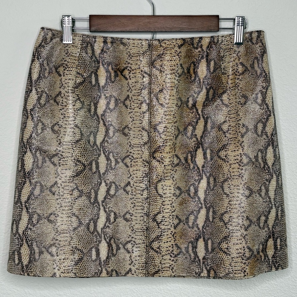 Vintage 90's Hugo Buscati 100% Leather Mini Skirt Sz 14 Snake Print Y2K Festival